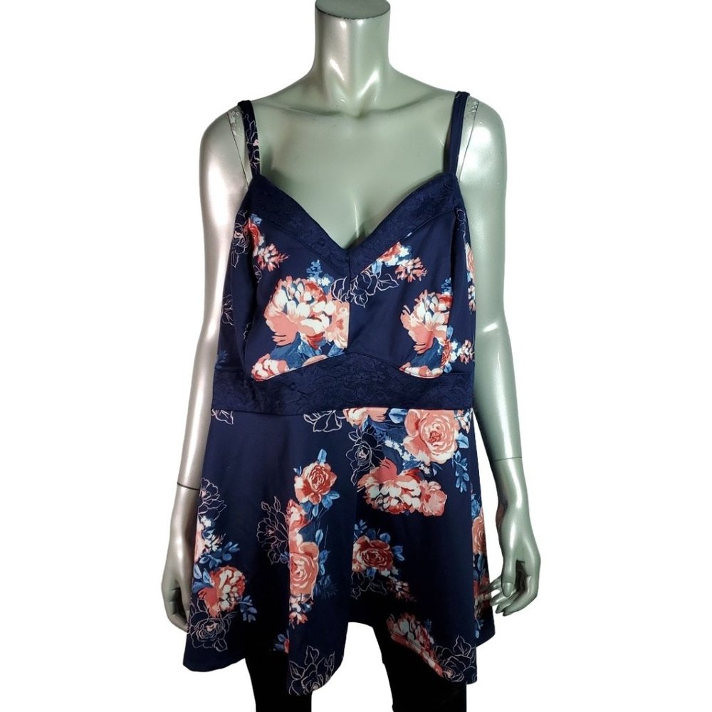 Torrid Scuba Knit Peplum Cami Top Plus Size 5X Adjustable‎ Straps Stretch Blue